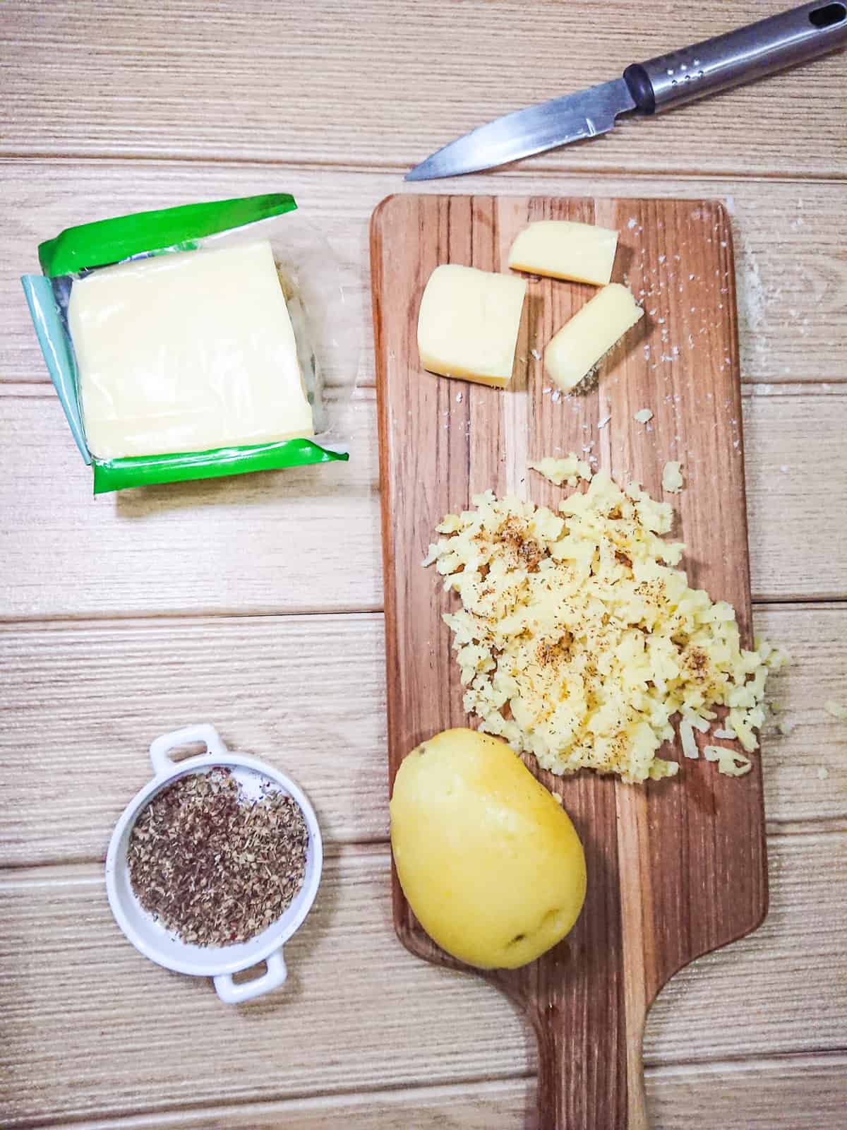 ingredients for potato croquettes with cheese