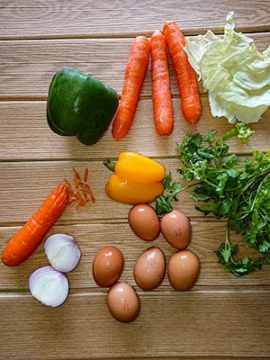 Ingredients for healthy cabbage omlette.