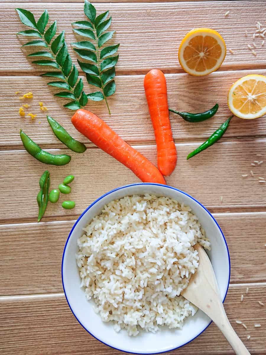 ingredients for lemon turmeric rice.