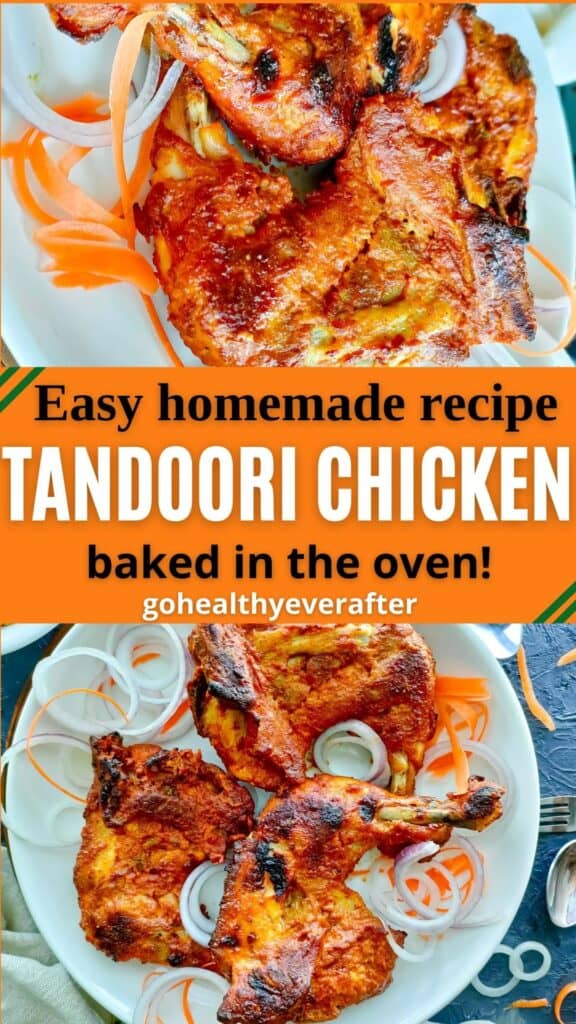 tandoori roast chicken legs on a white plate.