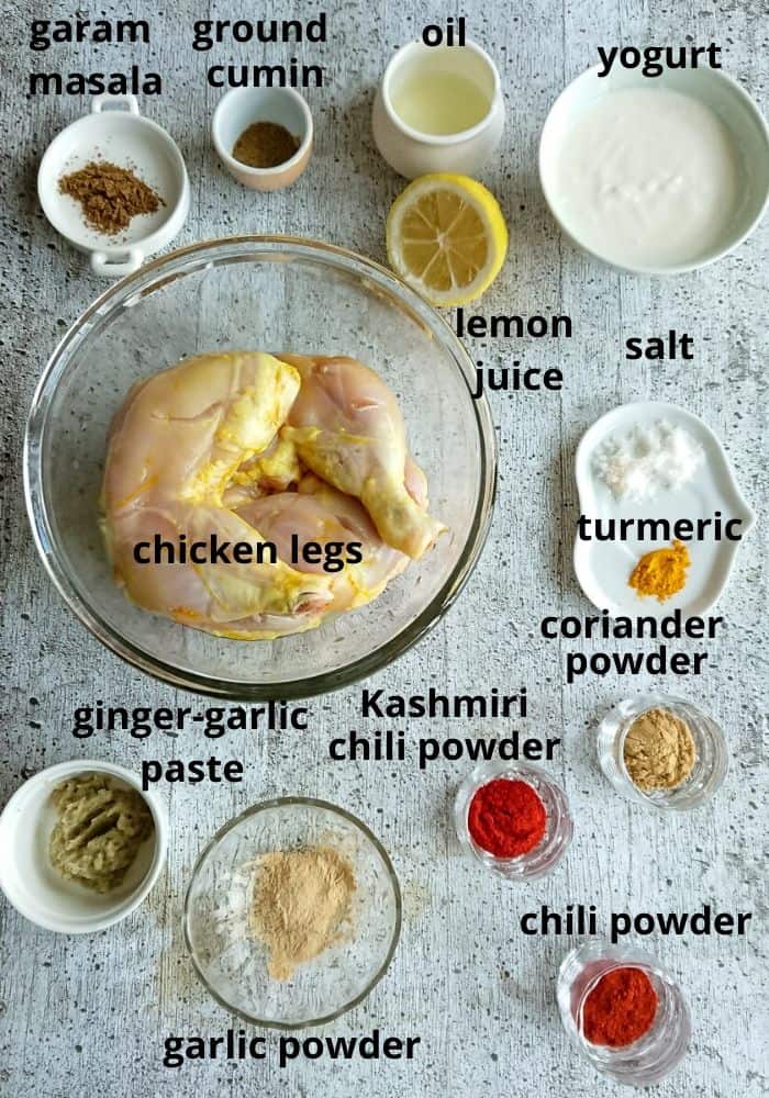 ingredients for tandoori roast chicken recipe in oven.