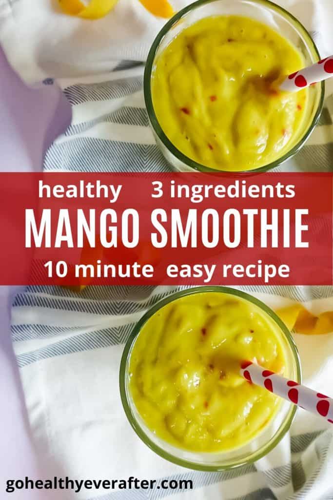 3 ingredient mango smoothie in 2 tall glasses