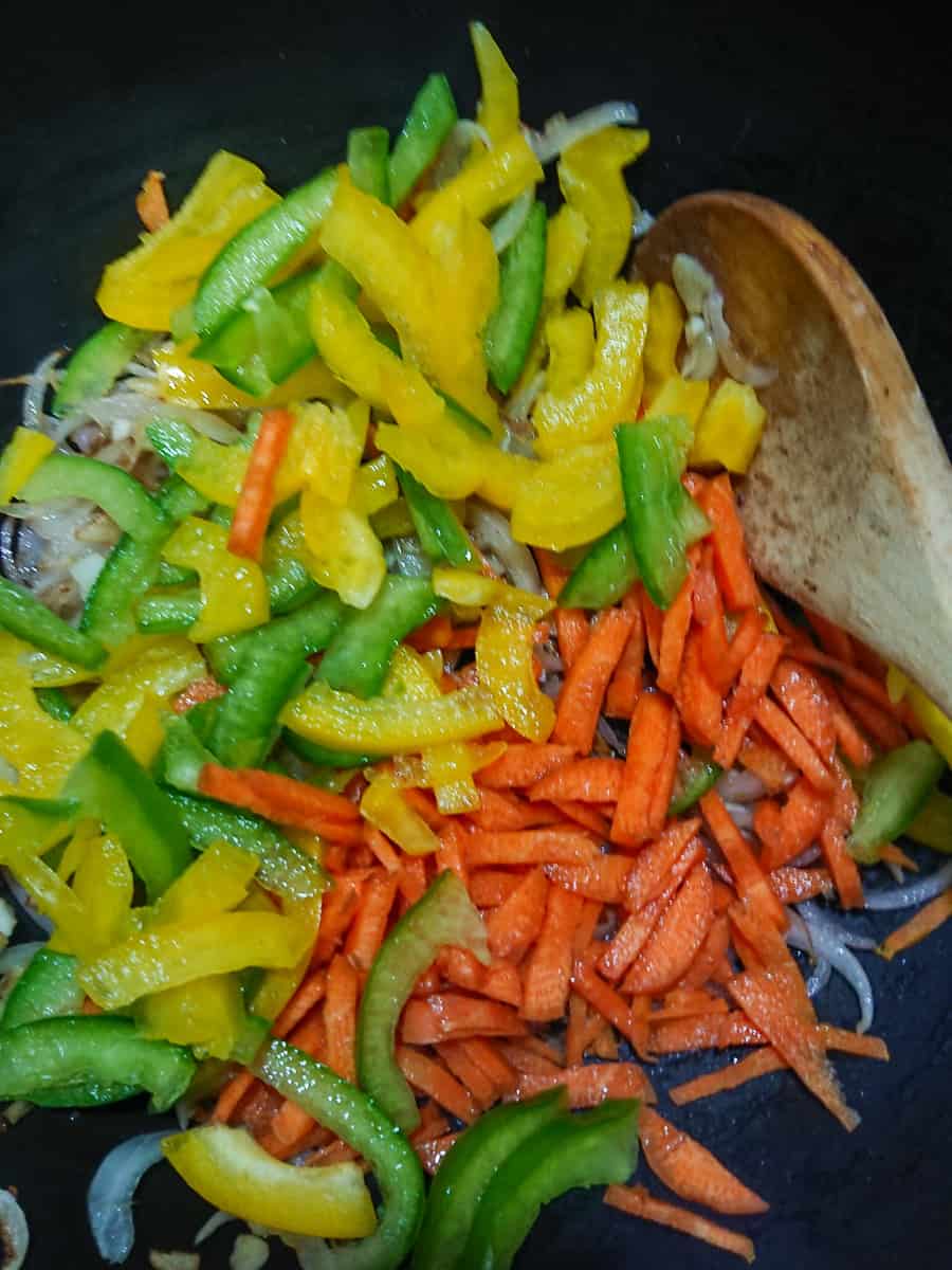 vegetables being stir-fried