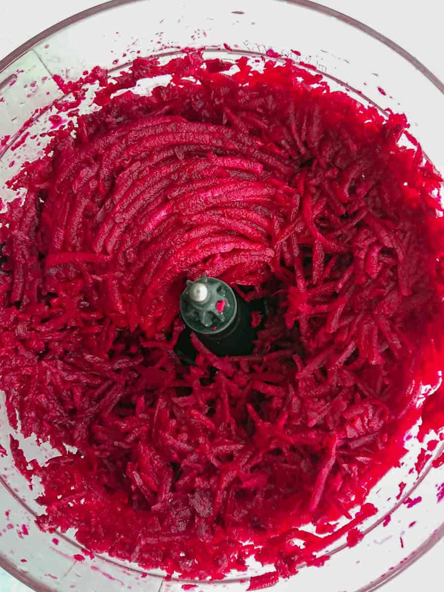 shredded beetroot in the food processor