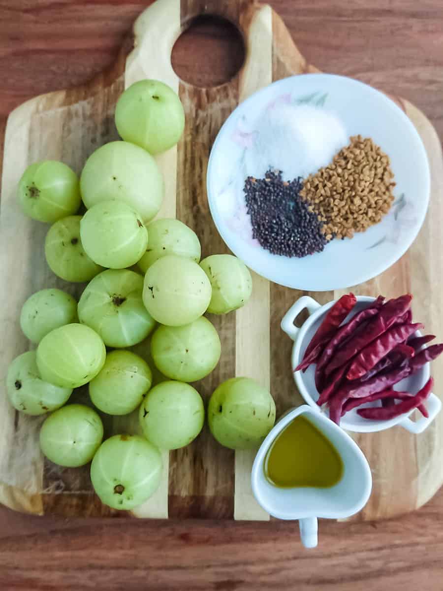 Ingredients for instant gooseberry pickle.