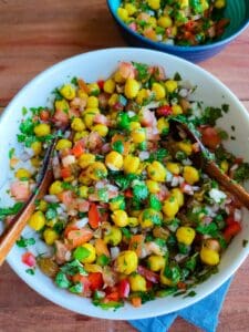 Kabuli chana salad in a white bowl.