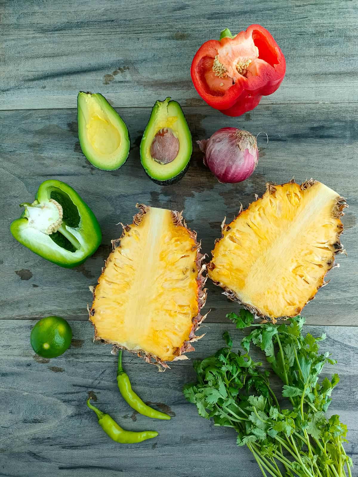 Ingredients for pineapple avocado salsa.