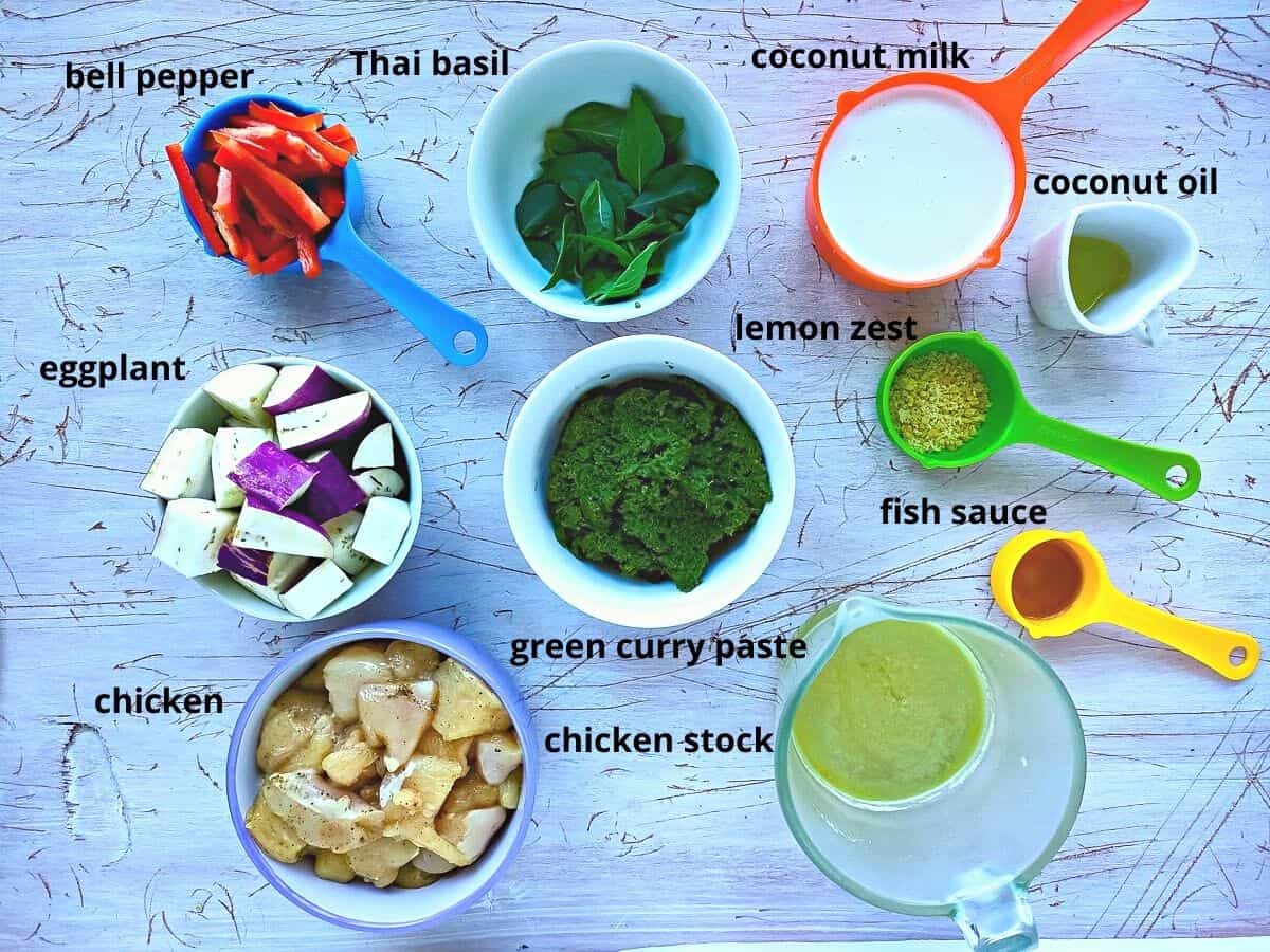 labelled ingredients for keto Thai green curry