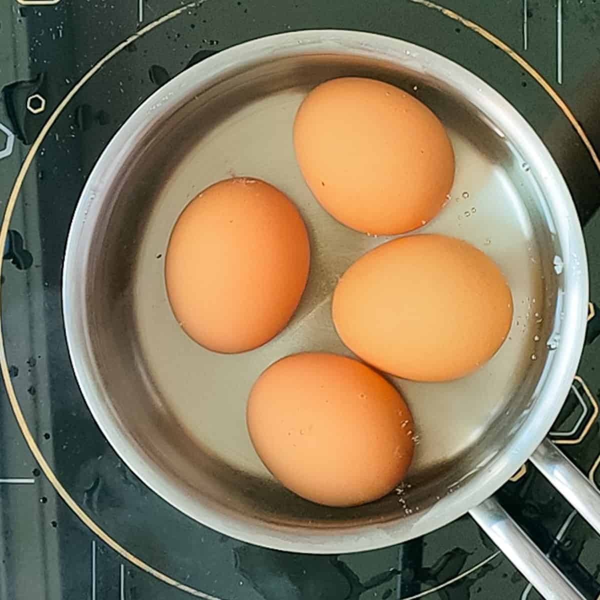 Half boiled eggs for zucchini mushroom pasta.