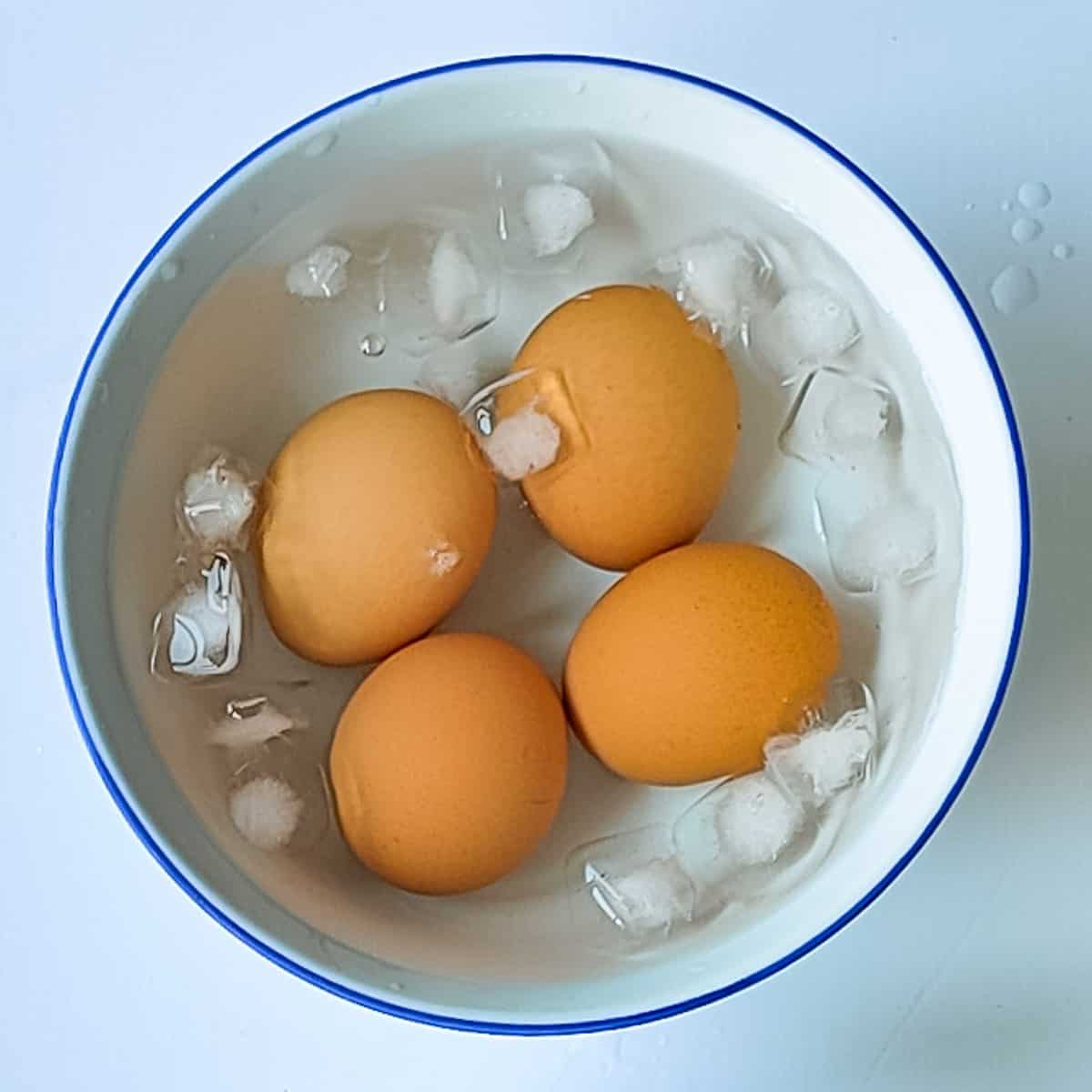 Eggs in ice bath.