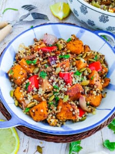 Quinoa pumpkin salad in a white plate