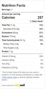 nutrition facts for Thai green curry fried rice.