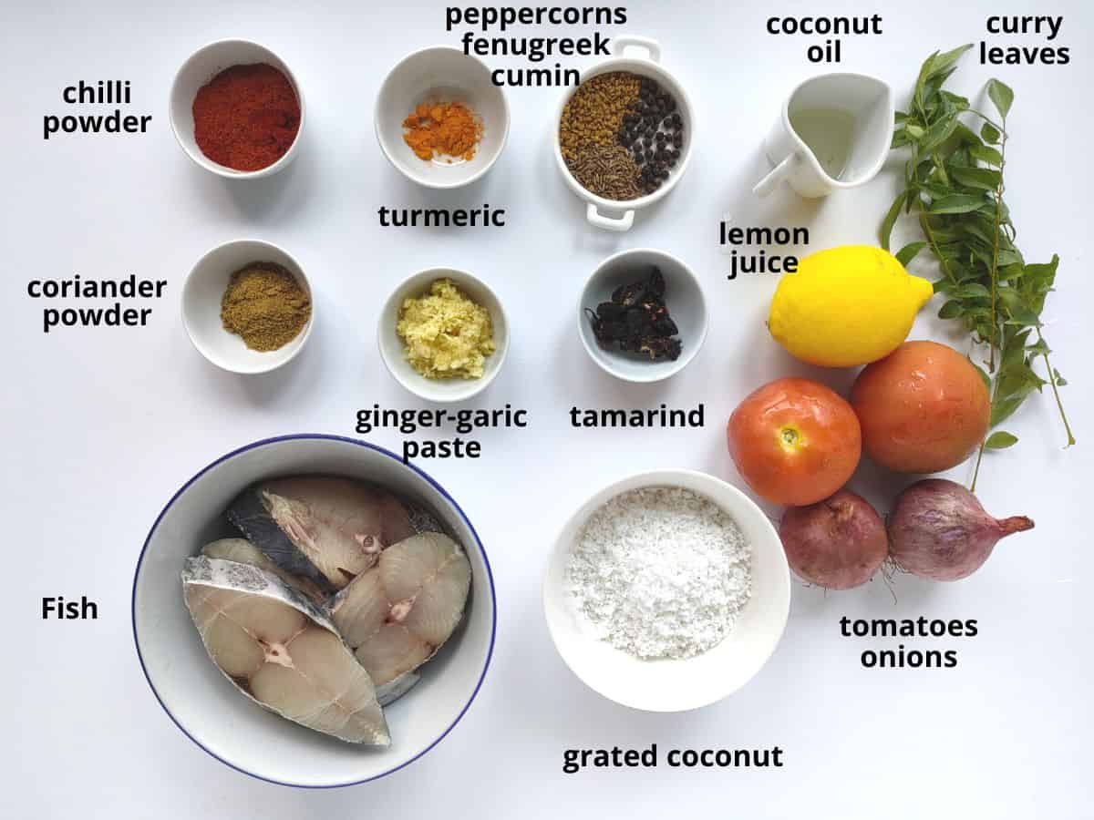 Labelled ingredients for Mangalorean fish curry