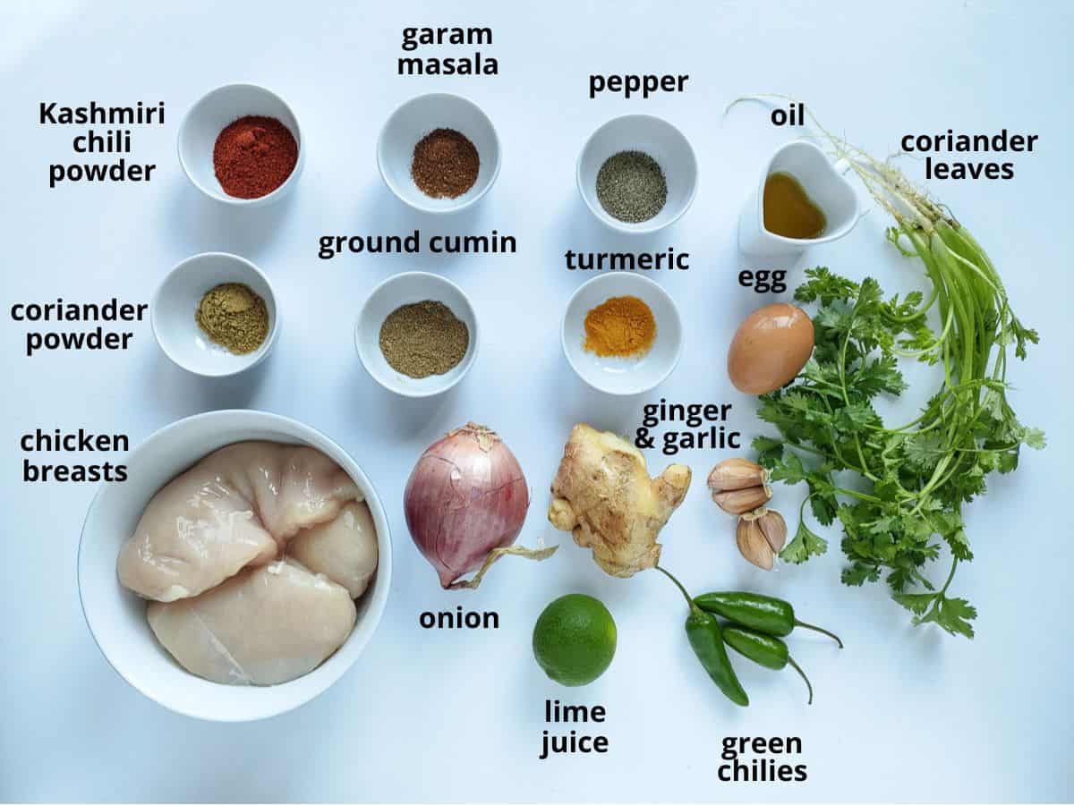 Ingredients for chicken keema kebab recipe.