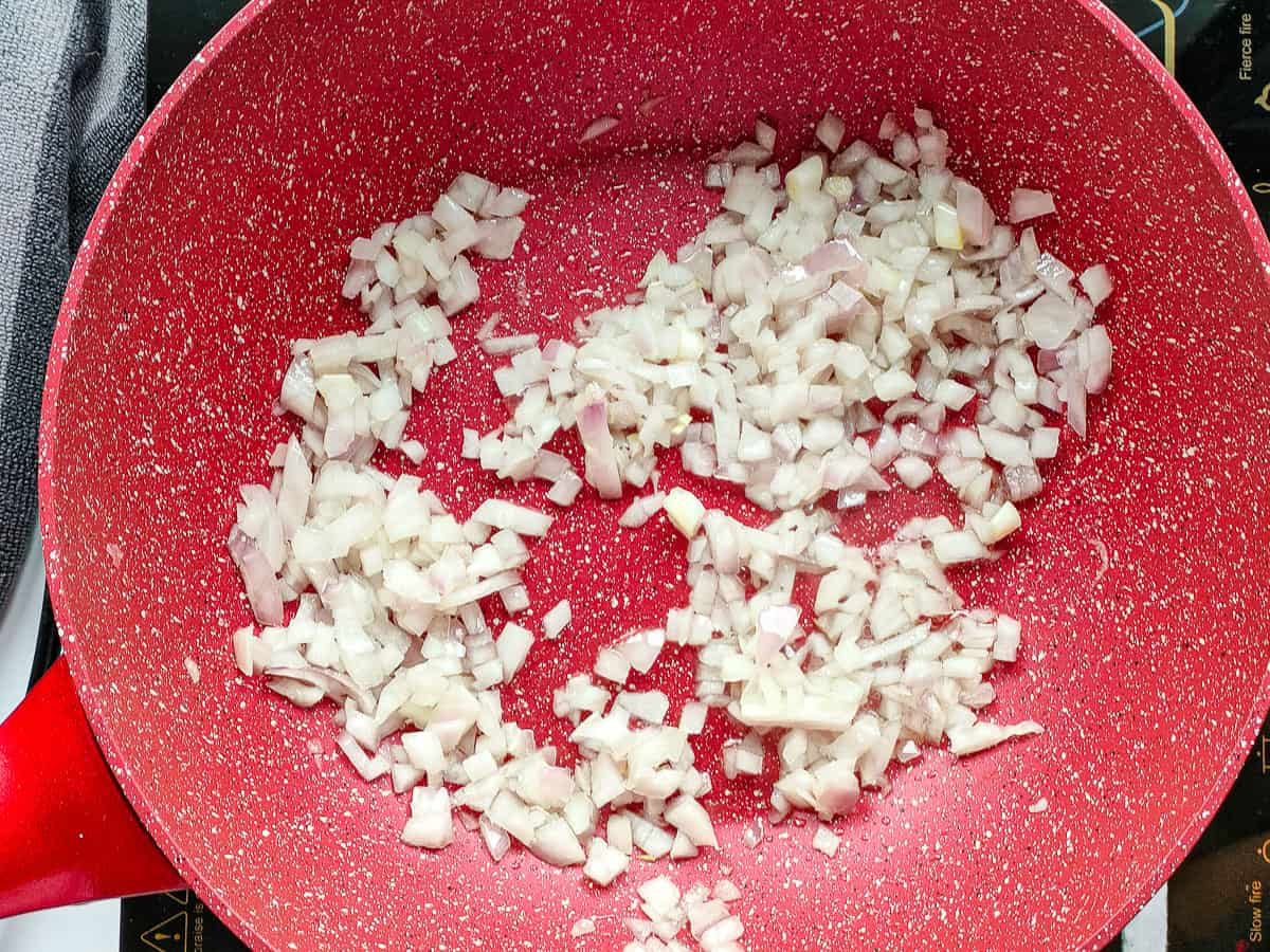 Sauteed onions in a non-stick pan.