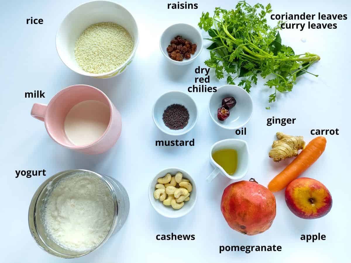 Labelled ingredients for bagalabath recipe.