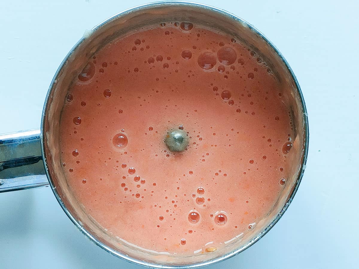 Tomato puree in a blender jar.