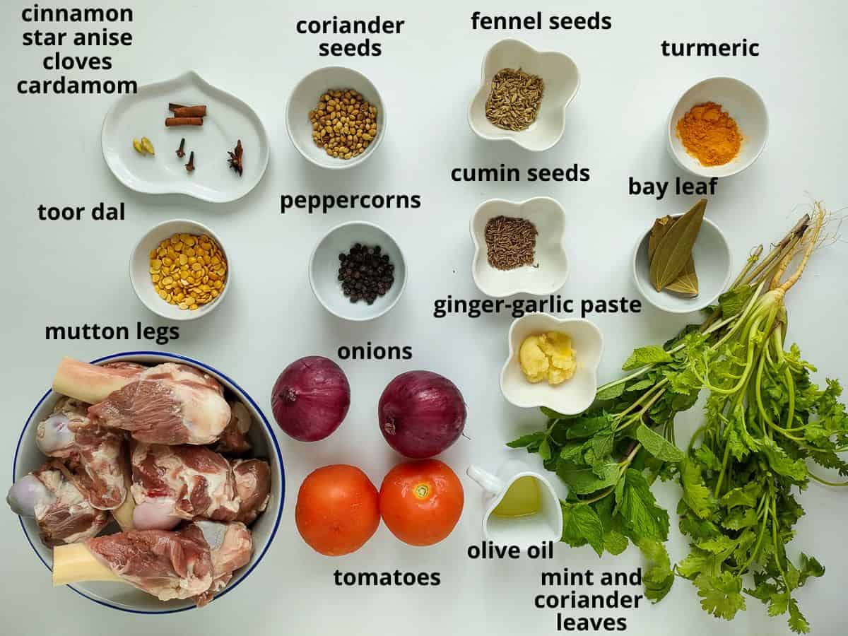 Labelled ingredients for mutton bone soup.