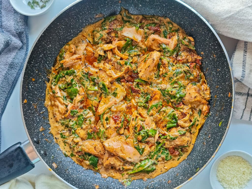No-cream Cajun salmon sauce in a large pan.