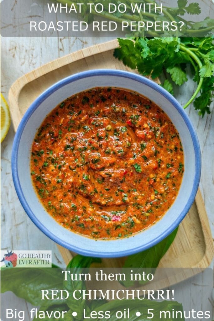 Red pepper chimichurri in a bowl.